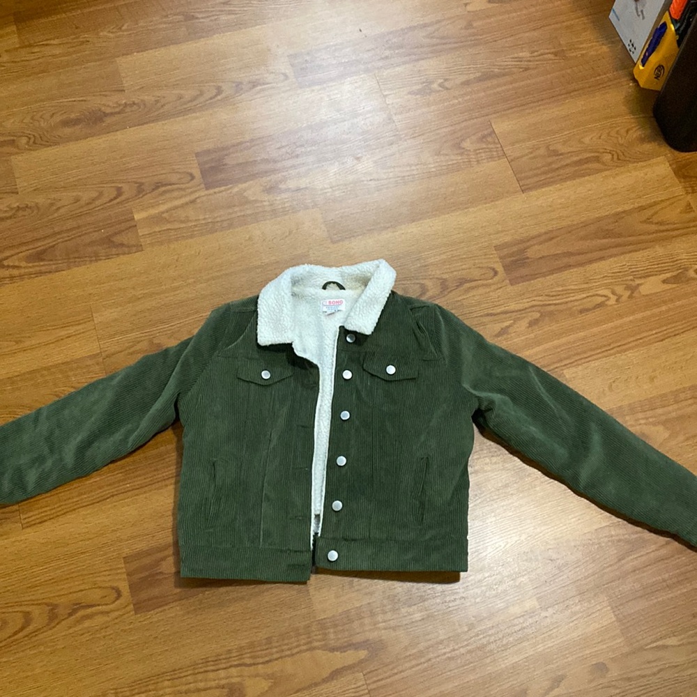 Army Green Faux Sherpa Corduroy Cropped Jacket